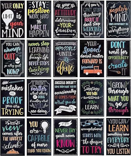 Juvale Paquete de 20 carteles motivacionales de 13 x 19 pulgadas para el aula, decoración de pared estilo pizarra, decoración de aula, decoración de