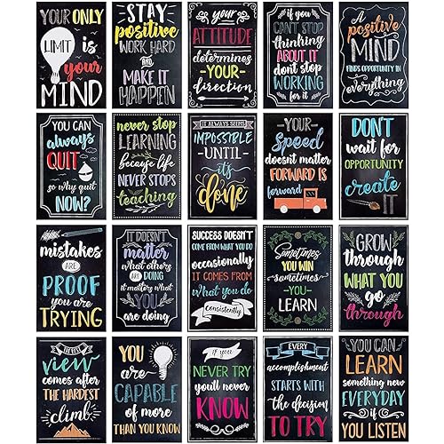 Juvale 20-Pack 13x19 in Motivational Classroom Posters - Chalkboard-Style Wall Decor, Classroom Decor, Bulletin Board Decorations, School Supplies for Teachers, Growth Mindset Posters