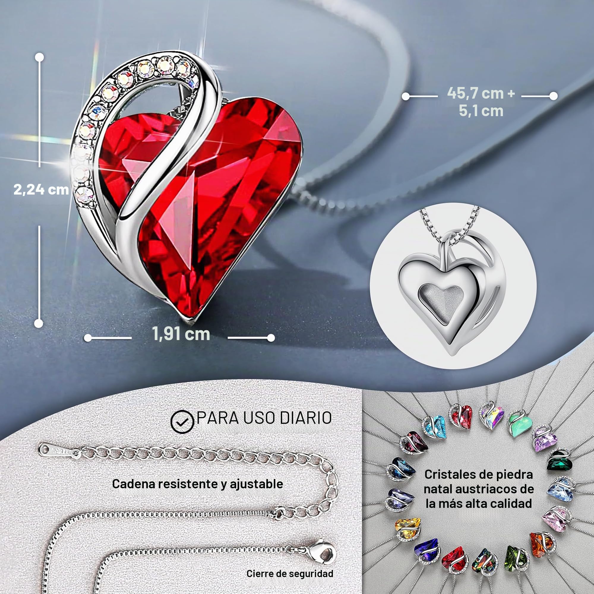 Leafael Collar de Mujer con Birthstone de Cristal | Collar Hipoalergénico con Caja de Regalo Incluida