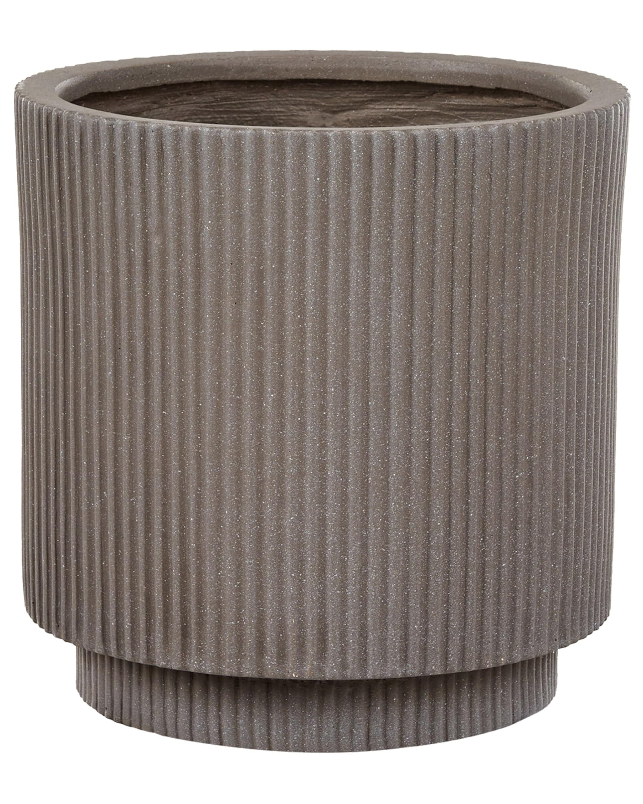 Blumentopf Ton und Glasfaser beige Taupe rund ⌀ 30 cm mit Rillen modern Daria