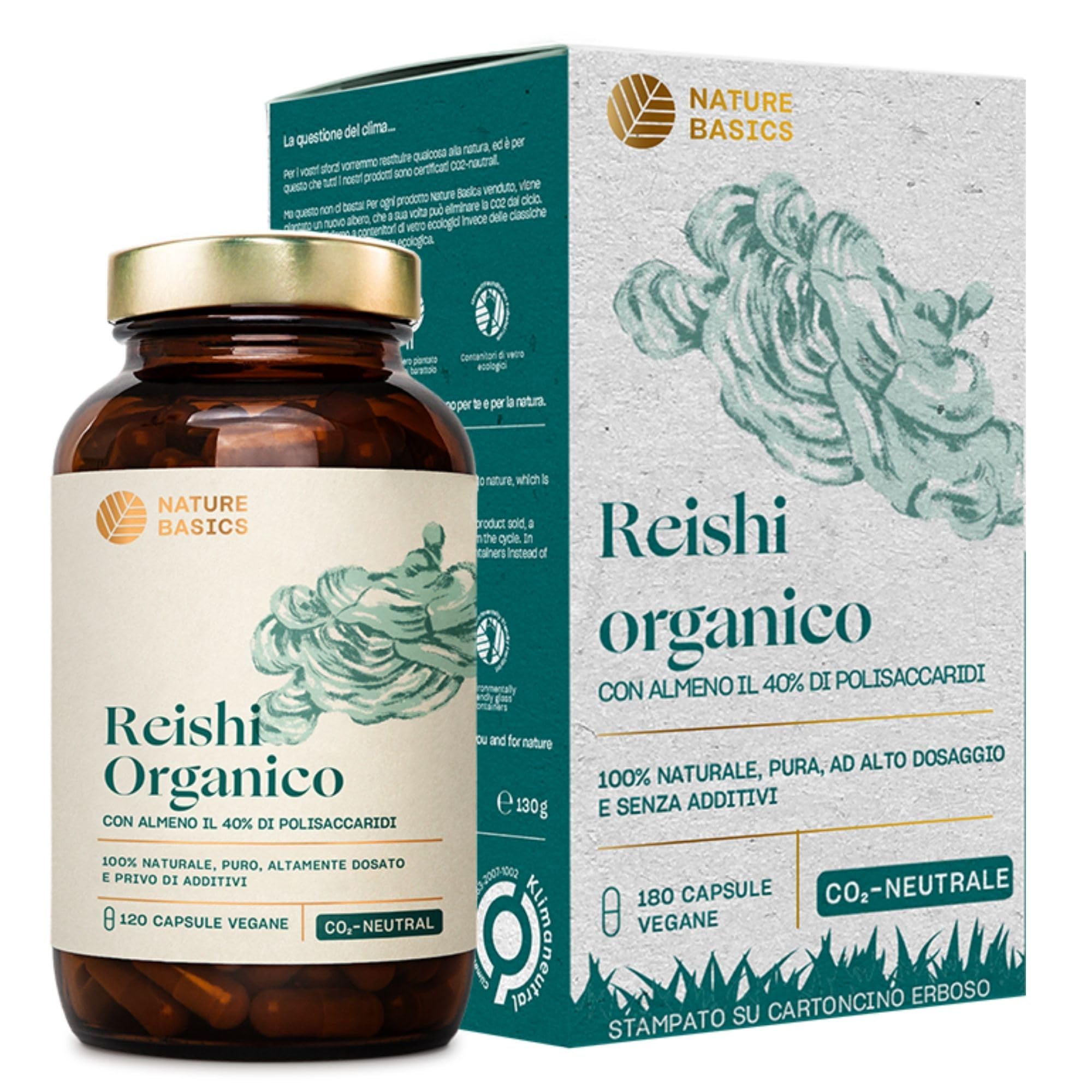 Reishi biologico - 120 capsule ad alto dosaggio / 1500 mg di estratto di Reishi biologico di alta qualità con 600 mg di polisaccaridi per dose giornaliera/Vegano e certificato