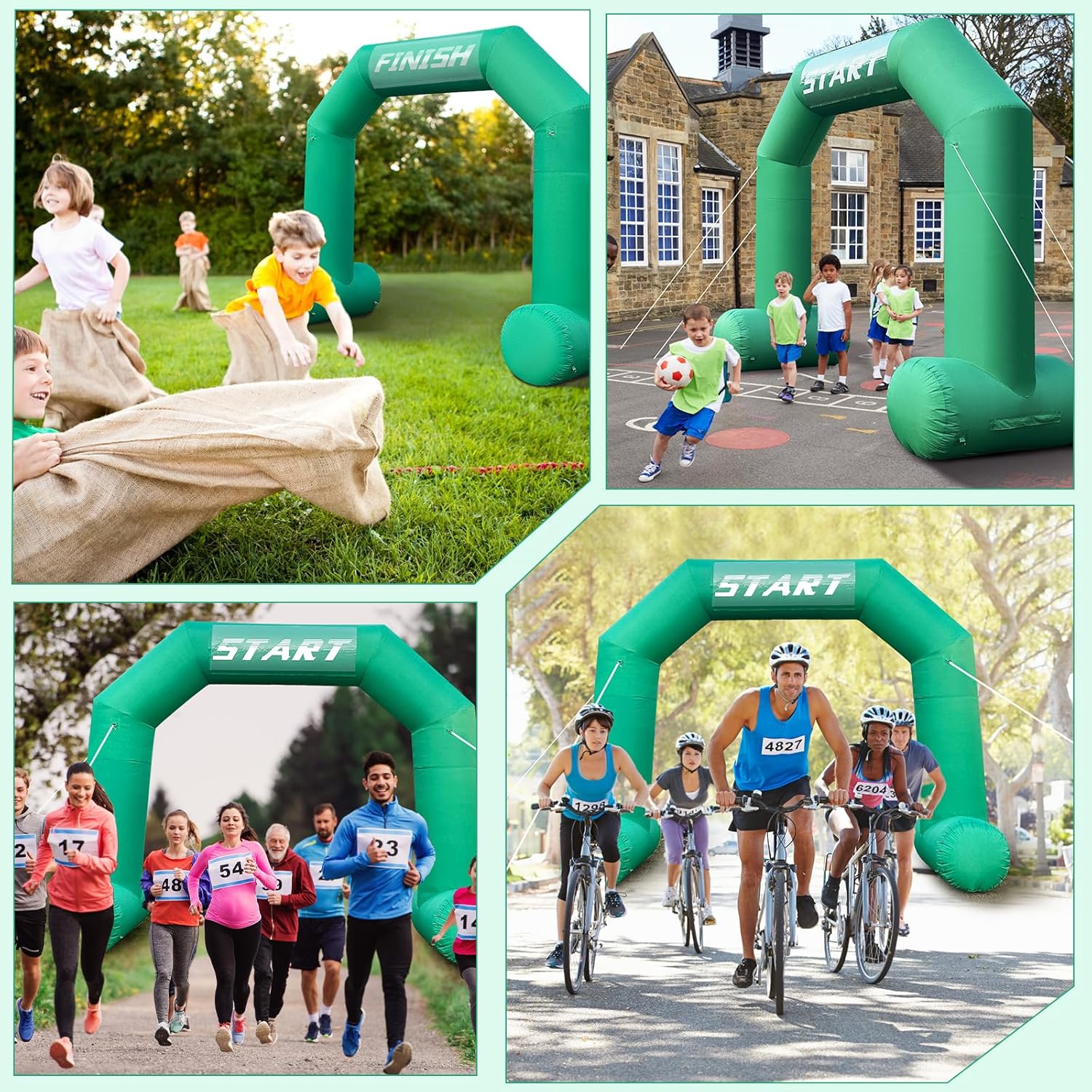 13ft Inflatable Arch with Start Finish Line Banners and Buit-in Air Blower, Green Hexagon Outdoor Inflatable Archway for Race School Event Sport Party Advertising Commerce