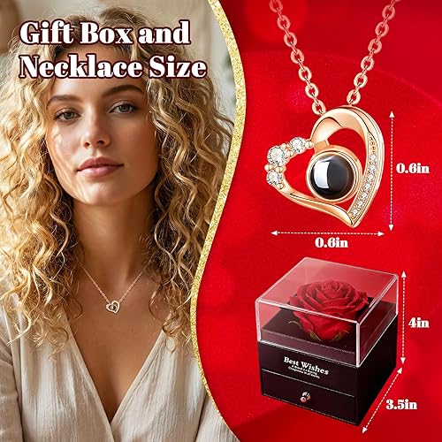 Miniatura 3 de Rosa preservada con collar de proyección, collares personalizados para mujer, regalos del día de San Valentín para su esposa, novia, aniversario