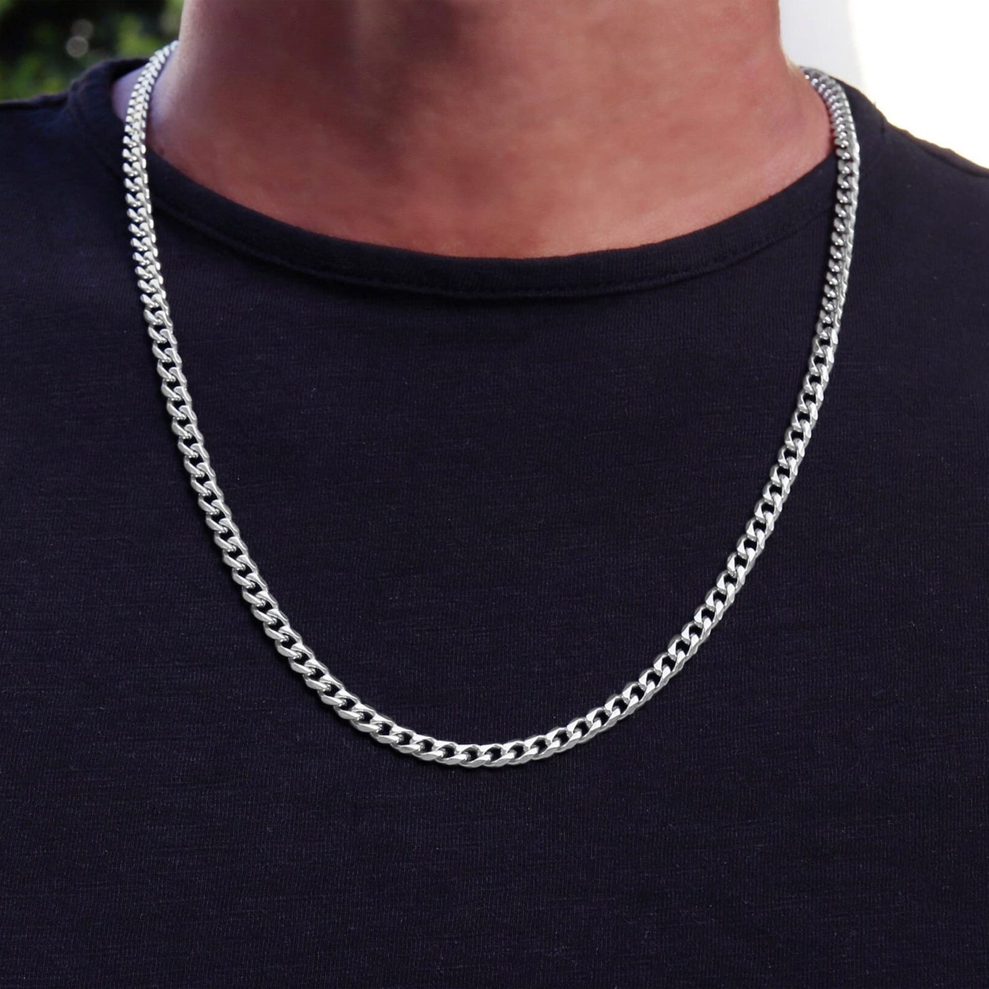 Cadena de eslabones cubanos con cierre de plata de ley 925 para hombre, 4 mm, corte de diamante, collar de cadena cubana de 16, 18, 20, 22, 24, 26, 28, 30 pulgadas