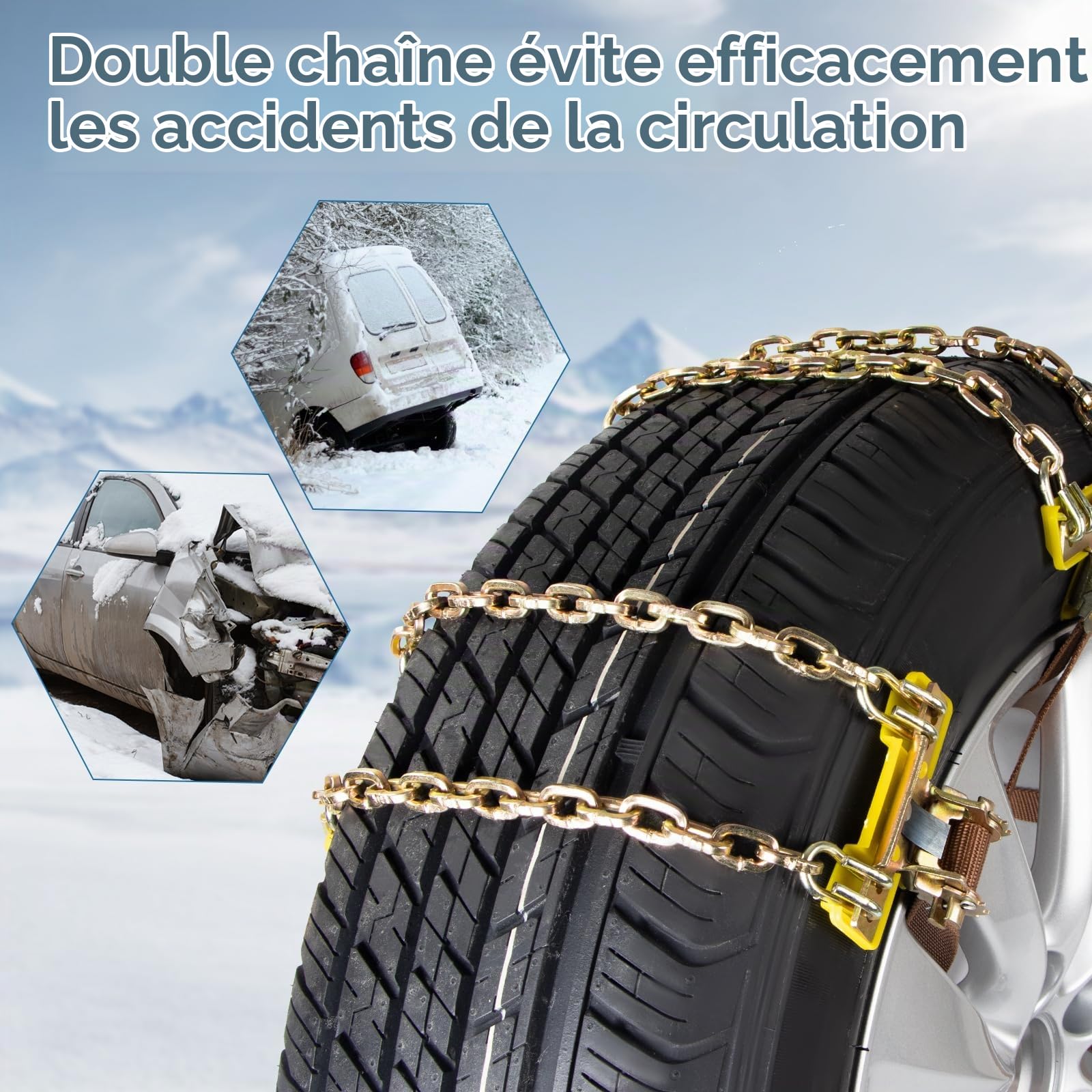 Ninonly Chaînes à Neige pour Auto 6 Pièces Universel Chaine Voiture Neige Antidérapant Chaîne de Pneus Chaînes de Sécurité pour Voitures SUV Truck Fit pour pneus Largeur 165mm-265mm