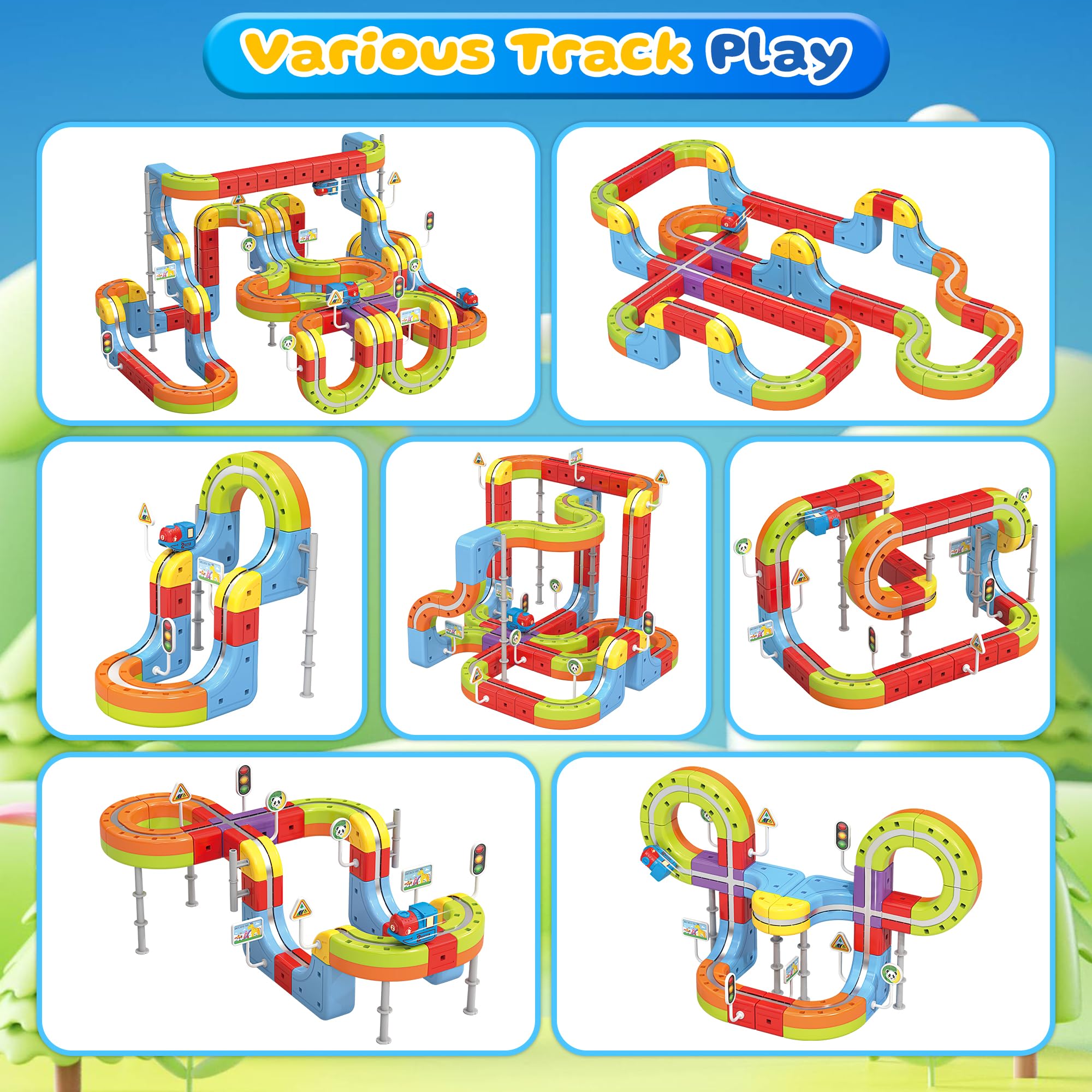 Juego de tren eléctrico para niños, 141 piezas (92 pistas + 2 coches), juego de tren magnético para niños pequeños, juguetes STEM, regalos de cumpleaños para niños de 3 a 12 años, kits de pista