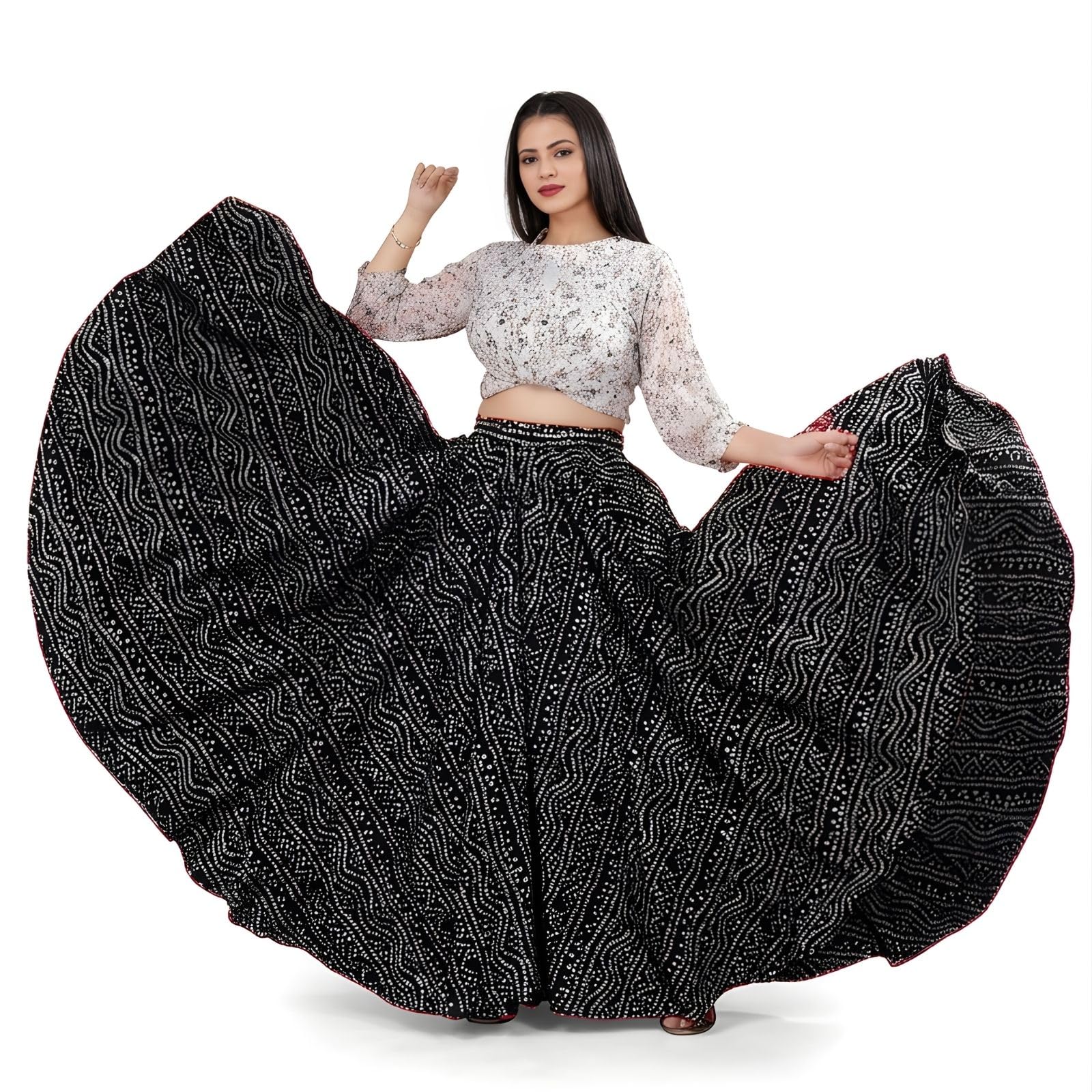 JYESHTA Women's American Crepe Flared A Line Stitched Long Skirt with 12 Mtr Flare 40 in Height | Skirts for Women Long Length | Long Skirts for Girls