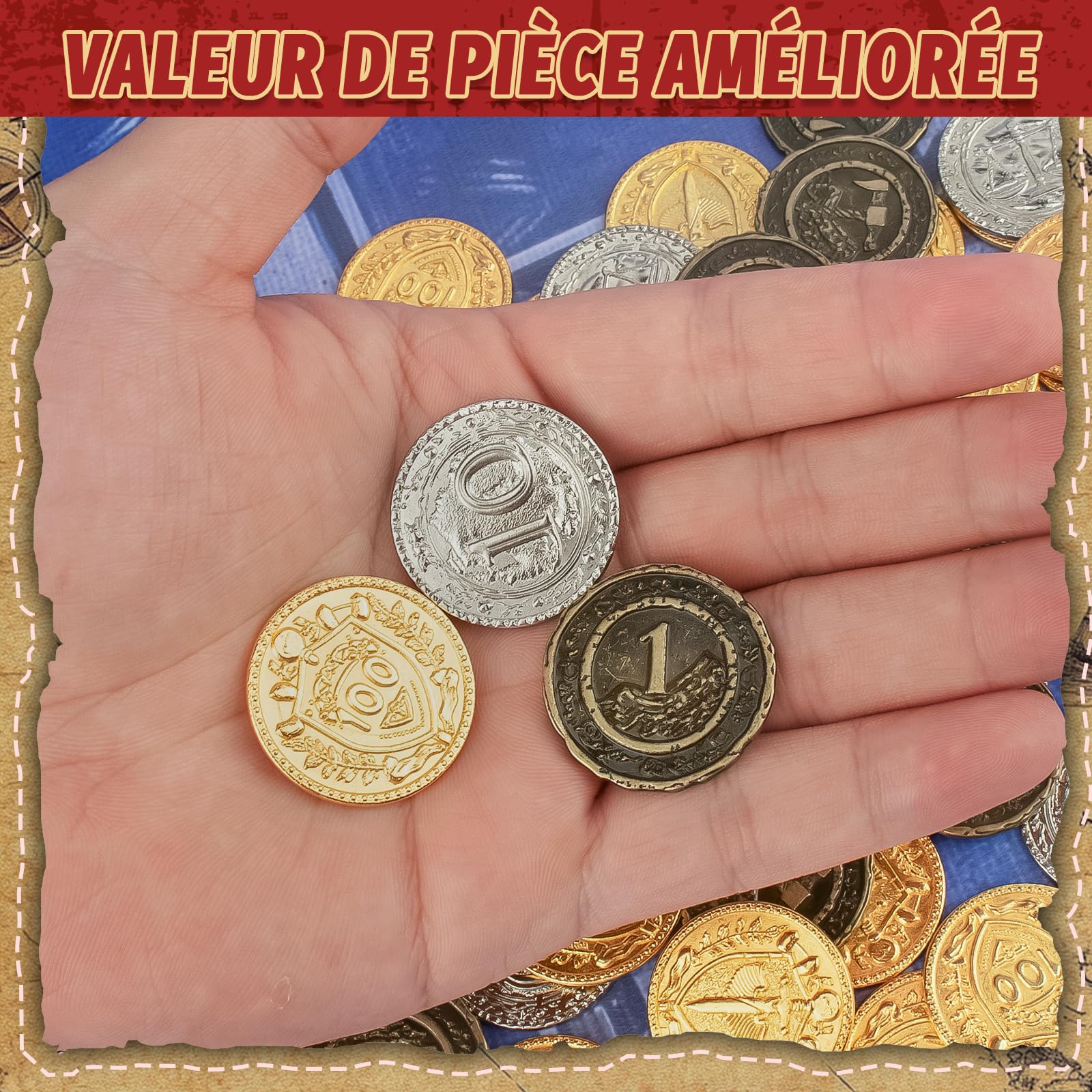 Byhoo Lot de 50 pièces de monnaie DND en métal 3,35 cm - Doré/argenté/cuivre - Pour jeu de société et RPG
