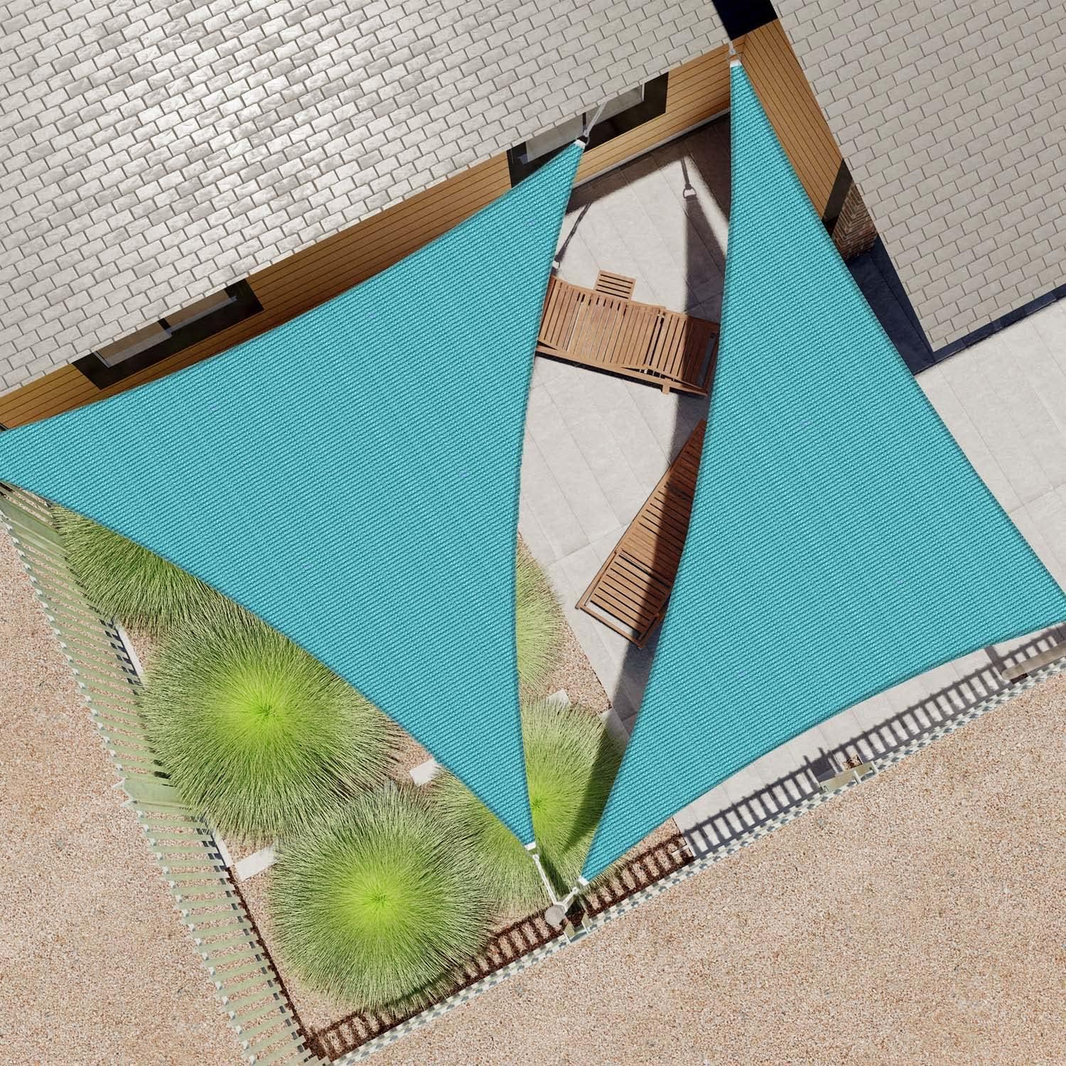 ECOOPTS 20'x20'x20' HDPE Sun Shade Sail Triangle Canopy Shades for Outdoor Patio Pergola Cover Fabric Blockage 95% UV Resistant(Turquoise)