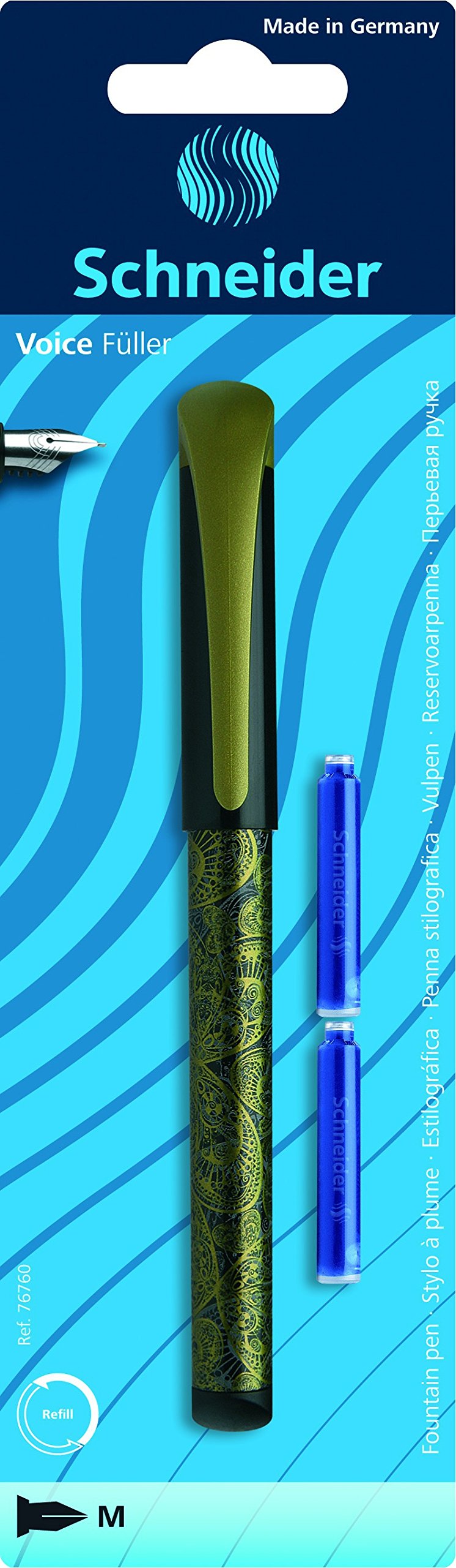 Schneider 76760 Schreibgeräte Füllhalter Voice, M, sortiert, 1er Blisterkarte inkl. 2 Tintenpatronen