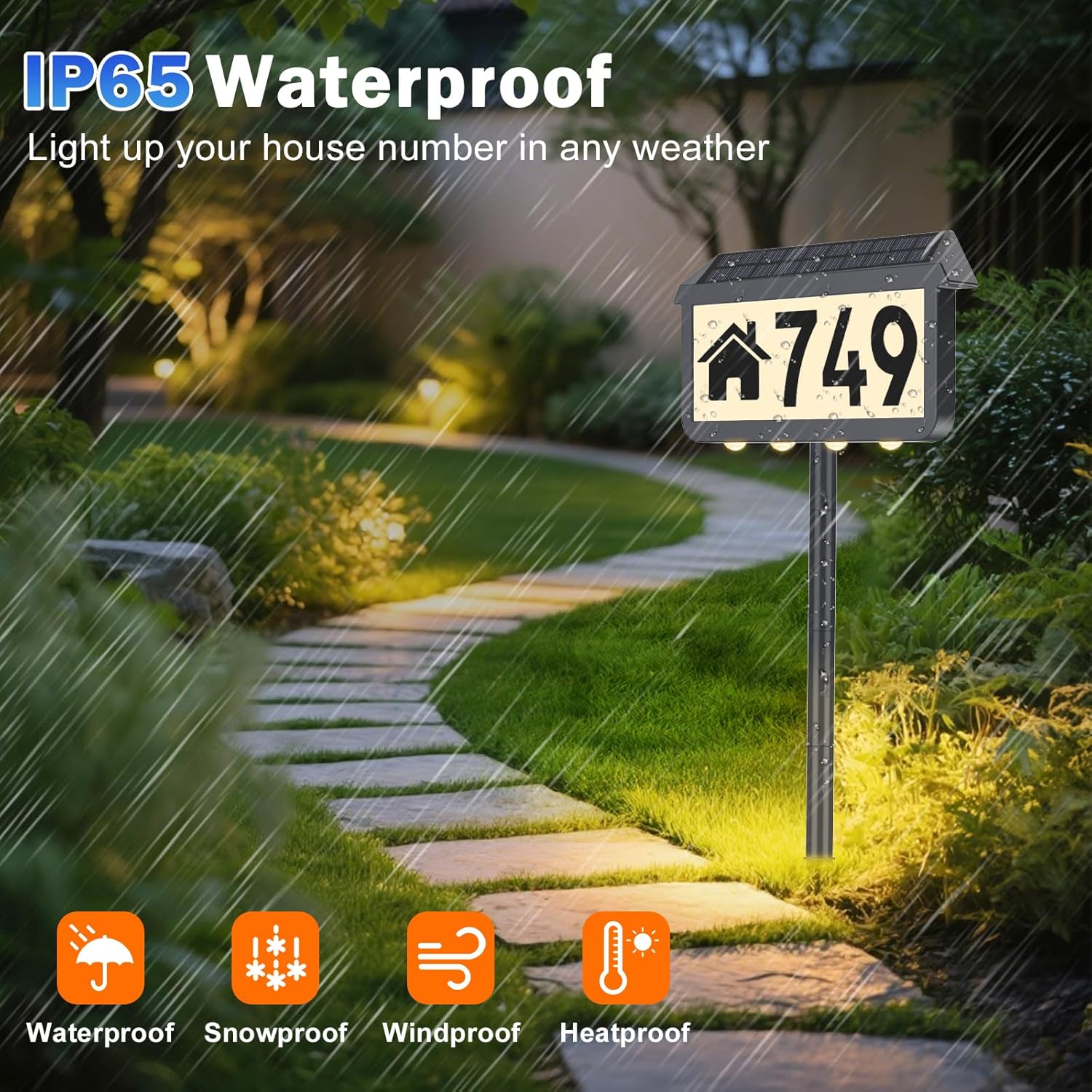 Brightever Solar Address Signs, House Number for Outside Waterproof, 3-Color LED Illuminated Address Plaques with Stake, Wall Mounted Solar Powered Light Up Address Numbers for Houses, 1-Pack, Grey