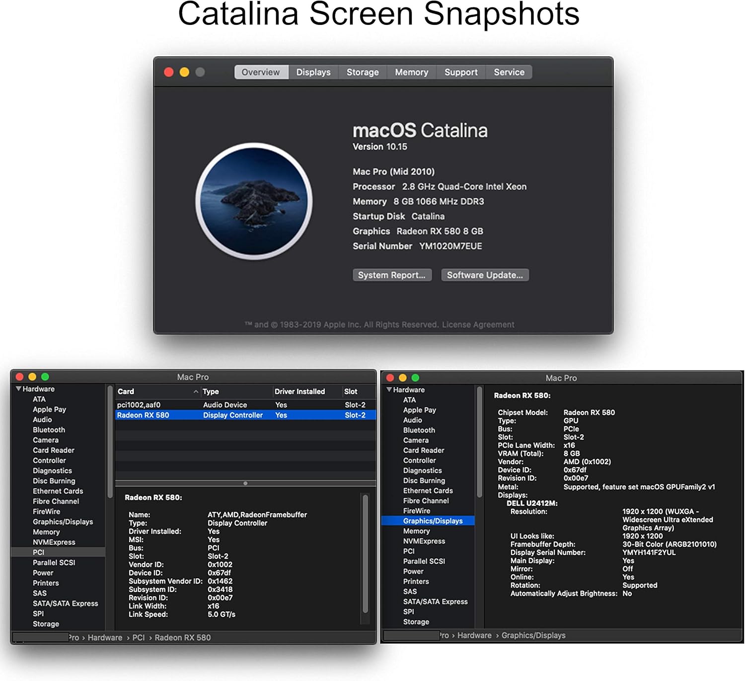 AMD RX 580 for Mac, 8GB GDDR5, PCI Express 3.0, DVI-I DL, dual DisplayPort 1.4, dual HDMI, EFI boot screen, supports macOS High Sierra, Mojave, Catalina, Big Sur, Monterey, Performance Board