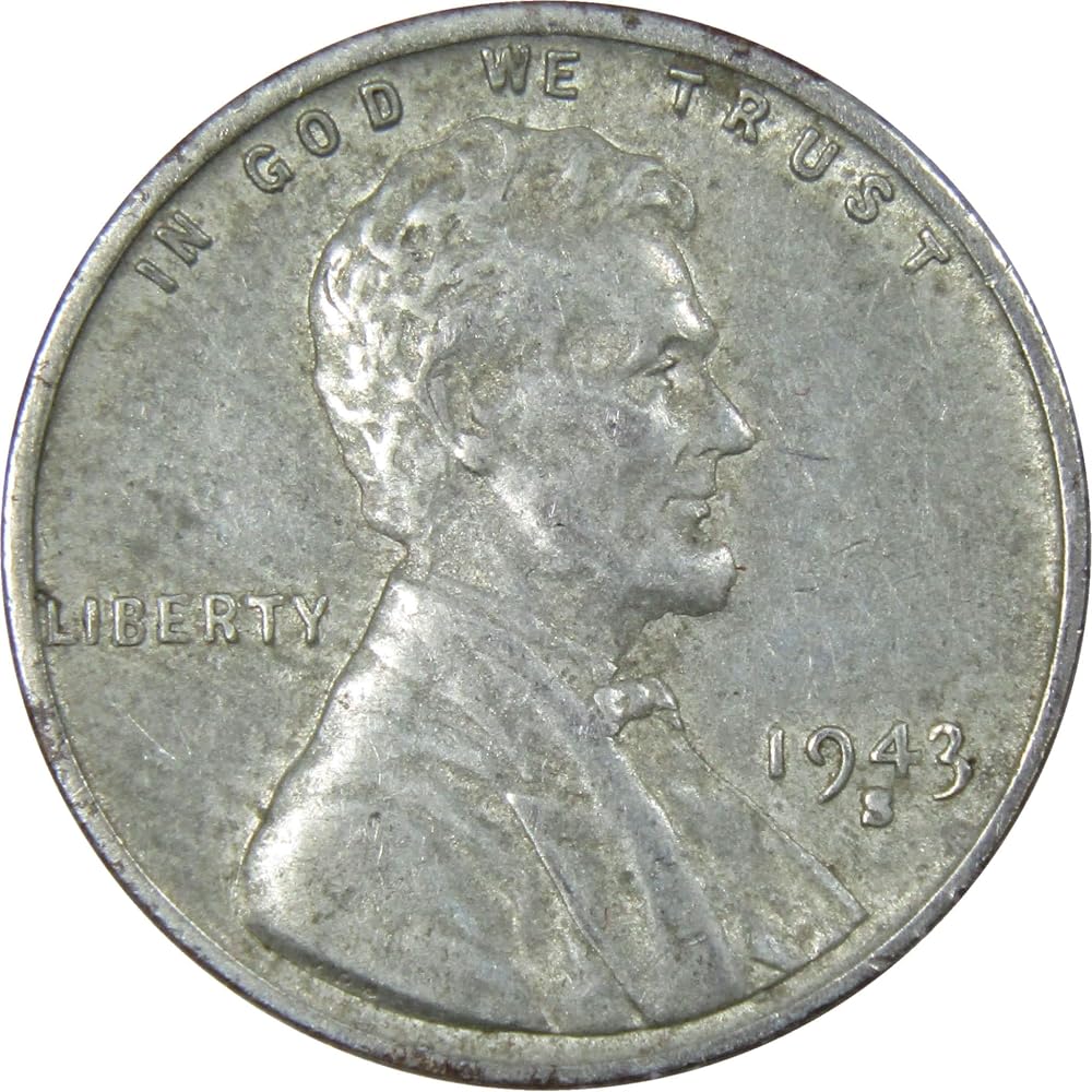 1943 S Lincoln Wheat Steel Cent Circulated Penny 1c Coin Collectible | Collectible Coin: Lincoln Wheat Cent, 1943-S, Zinc-Coated Steel, Circulated