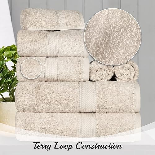 Miniatura 7 de SUPERIOR - Juego de toallas lisas de algodón egipcio, toallitas de 13 x 13 pulgadas, toallas de mano de 20 x 30 pulgadas, toallas de baño de 30 x 55