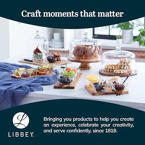 Miniatura 6 de Libbey Juego de 4 tablas de queso Acaciawood de Acaciawood, tabla redonda de charcutería con cúpula de cristal, cuchillo y cuencos, tablas de