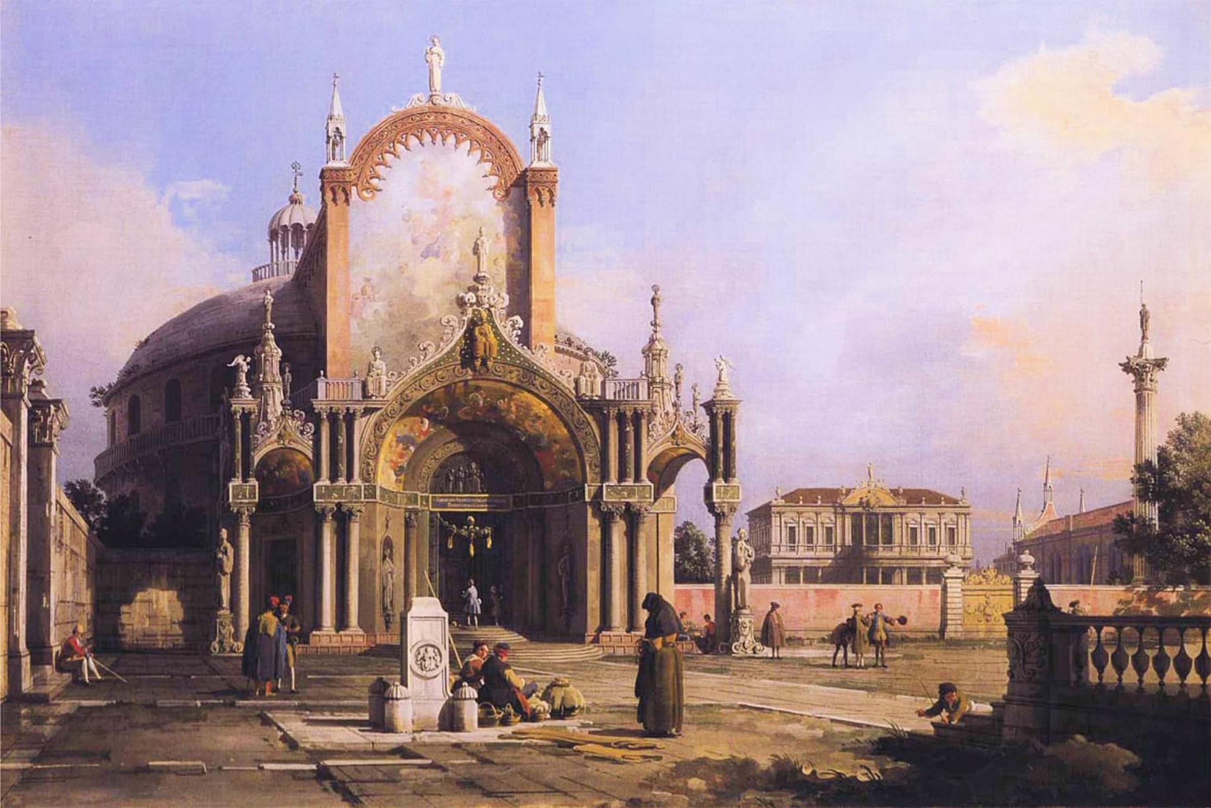 POSTERIIk Animal Posters Capriccio of a Round Church with an Elaborate Gothic Portico in a Piazza a Palladian Piazza and a Gothic Church Beyond.JPG by Antonio Canal for Home Decor 60x90cm