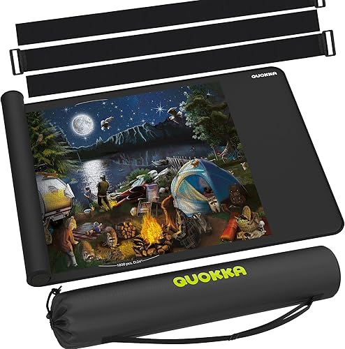 Miniatura 7 de QUOKKA Tapete enrollable para rompecabezas, 1500 piezas, 46 x 26 pulgadas, parte inferior de goma antideslizante de carbono gris portátil con parte