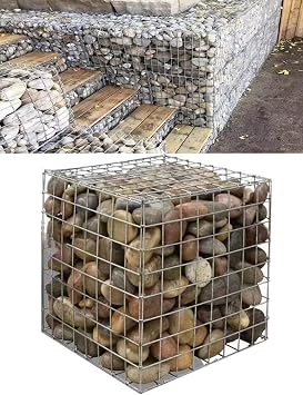 Gabion Basket with Lids | Gabion Stone Basket Cage | Galvanized Rock Stone Walls Mesh Cage | Gabion Retaining Wall for Outdoor Garden Patio Backyard | Galvanized Wire Steel11.8x11.8x11.8in