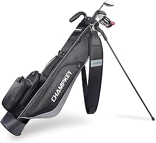 CHAMPKEY Premium Sunday Bag with Stand and Strap - Professional Pitch and Putt Lightweight Golf Bag for The Driving Range, Par 3 and Executive Courses (Black)