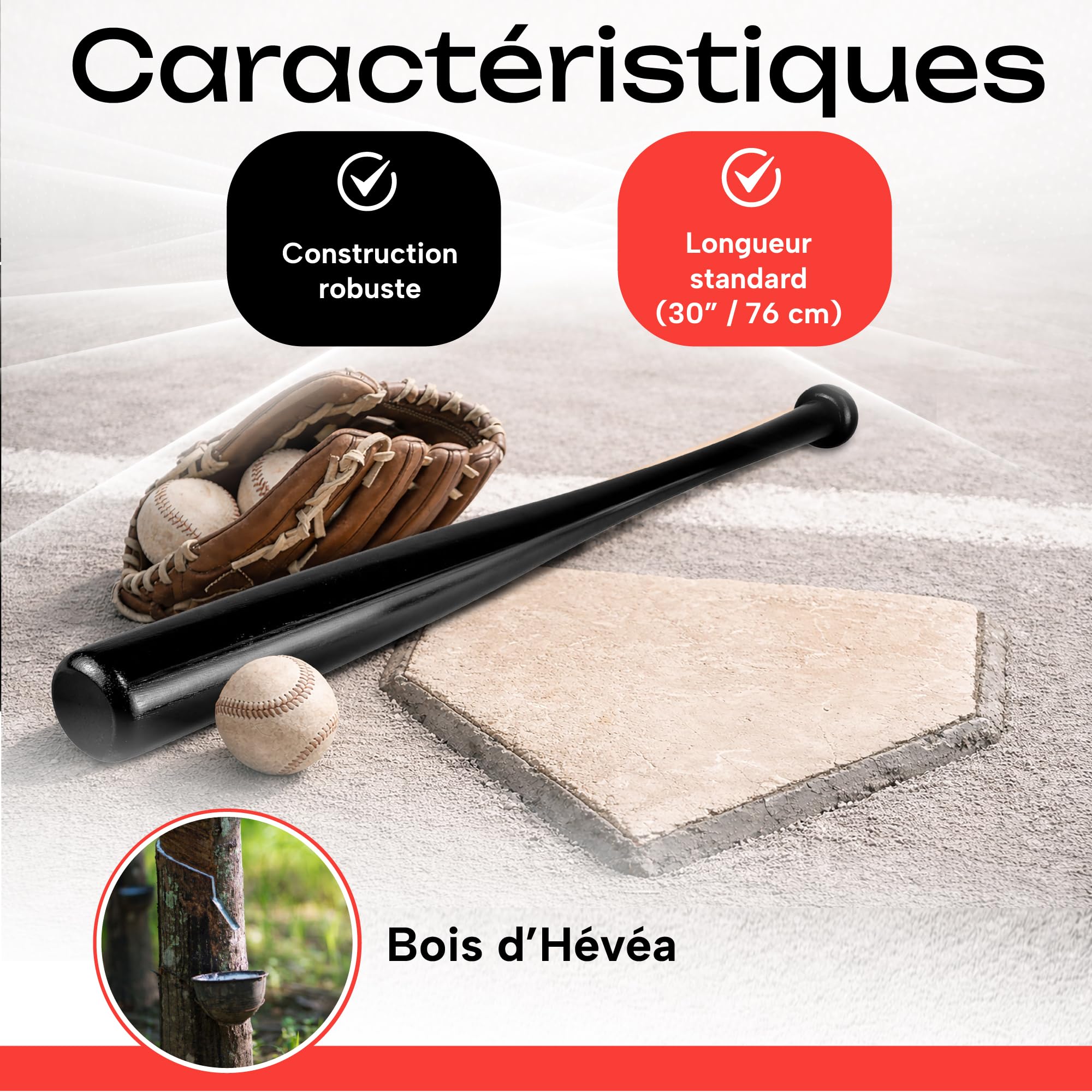 Redfield - Batte de Baseball - Bois Massif écologique - 30 Pouces (76cm) - 2 Couleurs au Choix - Noir ou Bois Naturel