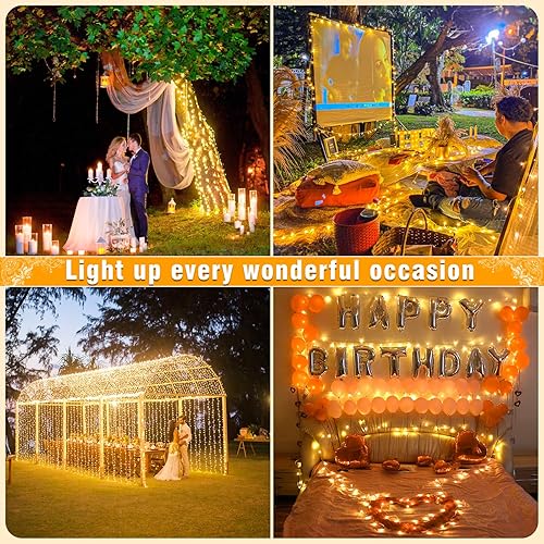 Miniatura 6 de Tira de luces LED de Navidad de 300 pies para exteriores, de color blanco cálido, impermeable, con 8 modos, enchufable conectable, luces de hadas