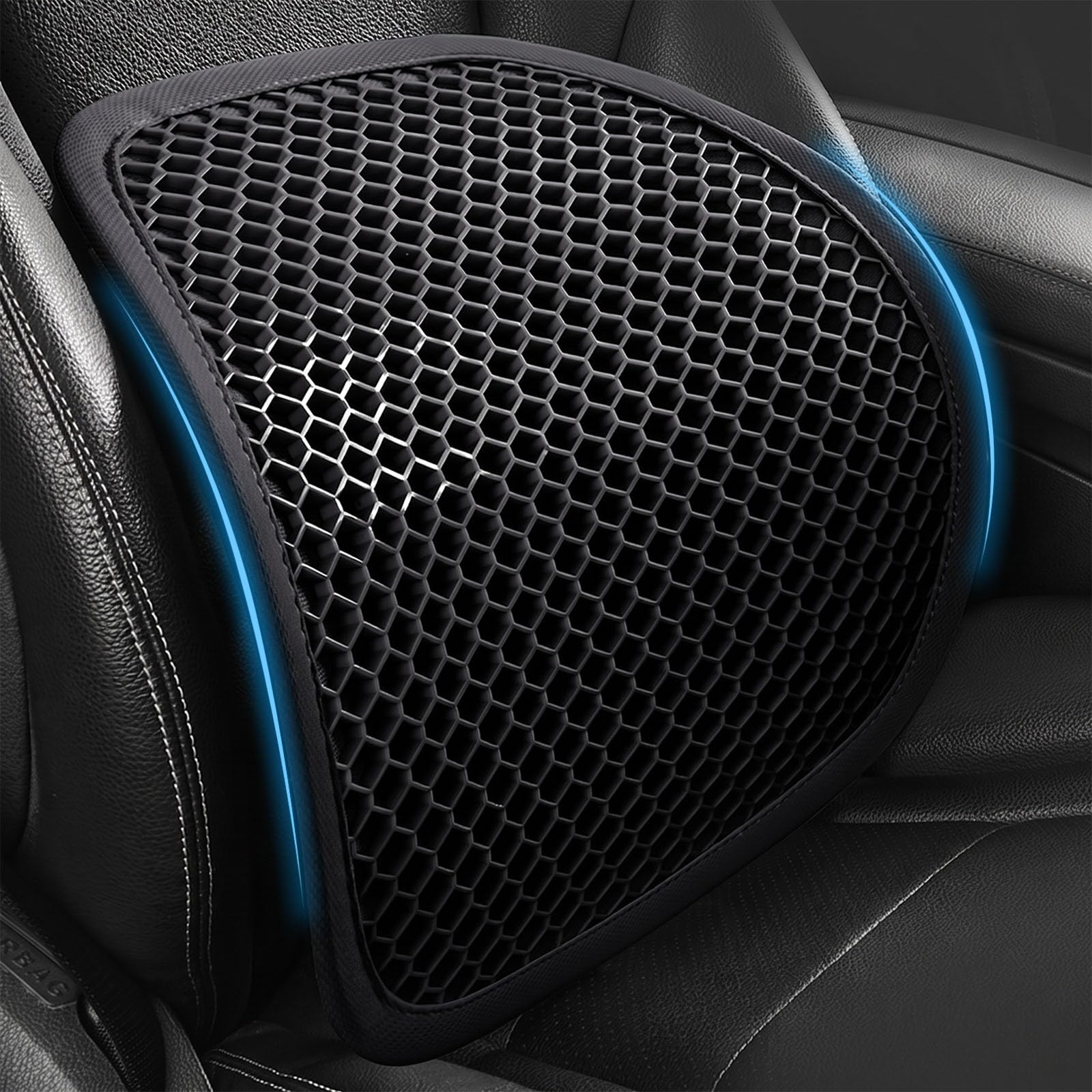 R-timer Car Lumbar Support Cushion for MG ZS 2021-2024, TPE Honeycomb Backrest Pad Auto Seat Posture Corrector Breathable Interior Accessories,Black