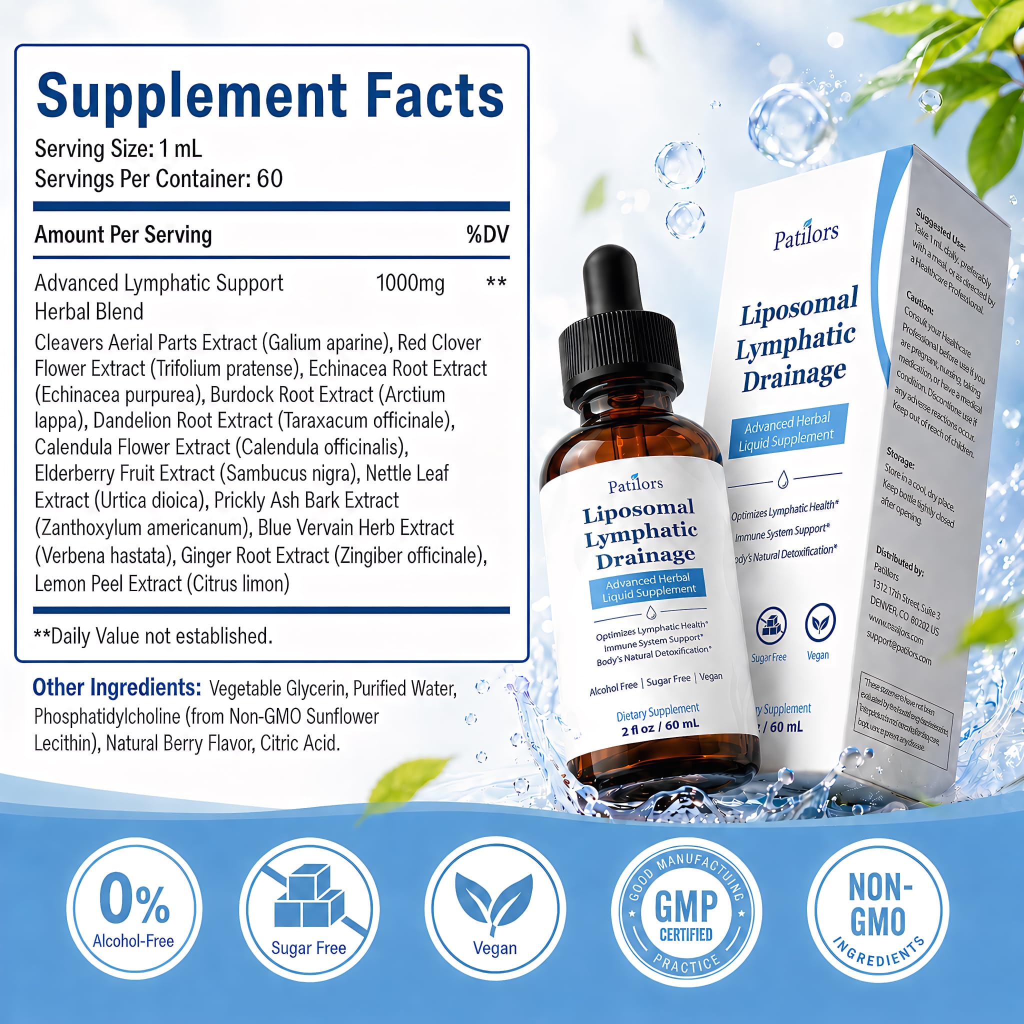 Liposomal Lymphatic Drainage Drops, Advanced Herbal Lymphatic Drainage Supplements with Cleavers, Red Clover, Echinacea, Dandelion, Burdock Root, Elderberry & Calendula, 2 fl oz — Amazon image 6