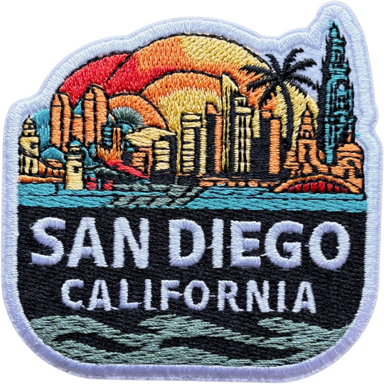 San Diego California Patch, 3" Travel Patch Sew On or Iron On for Clothes, Jeans, Backpacks, Hats, Skyline Embroidered Patch, Aesthetic Souvenir Patch for Travelers and Adventure Lovers