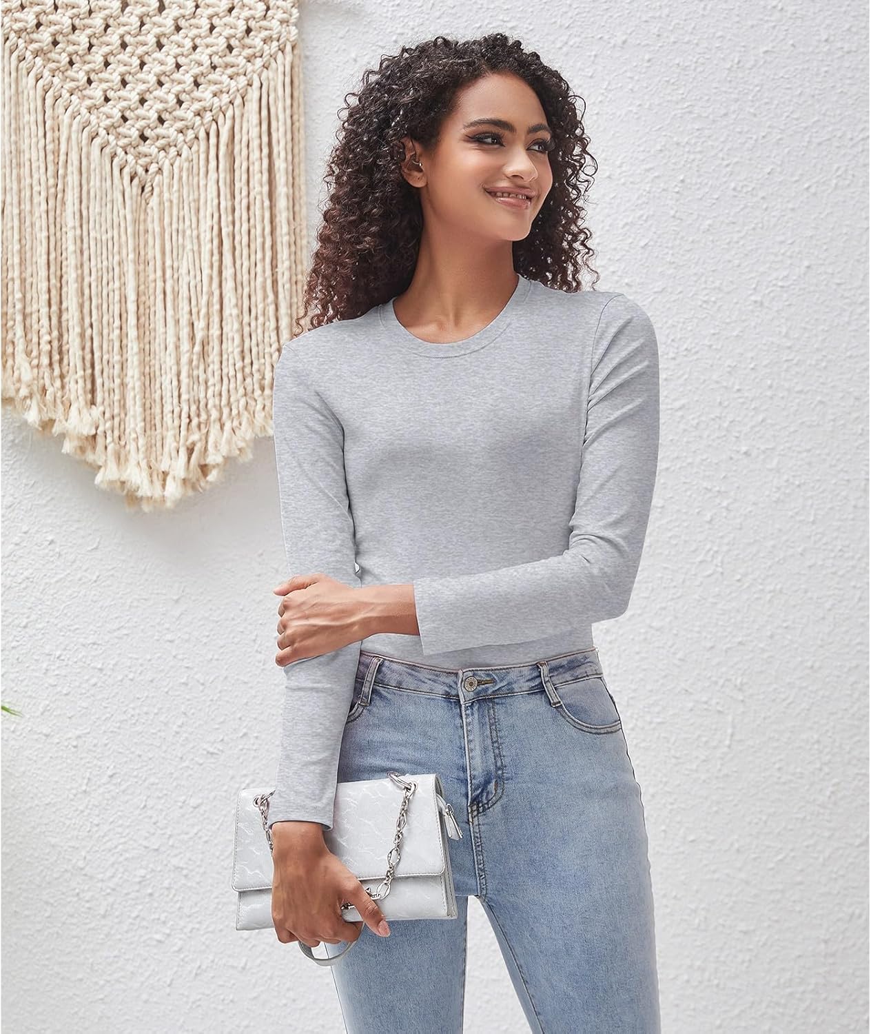 Cotton Long Sleeve Tee Shirts for Women Slim Fit Tshirts Basic Tops Tight Crewneck Layering Undershirts - Image 4