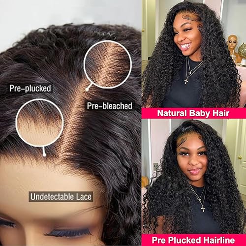 Miniatura 3 de Arlalgce Pelucas de cabello humano ondulado con encaje frontal transparente HD de 13 x 4 pulgadas, pelucas de cabello humano rizado profundo,