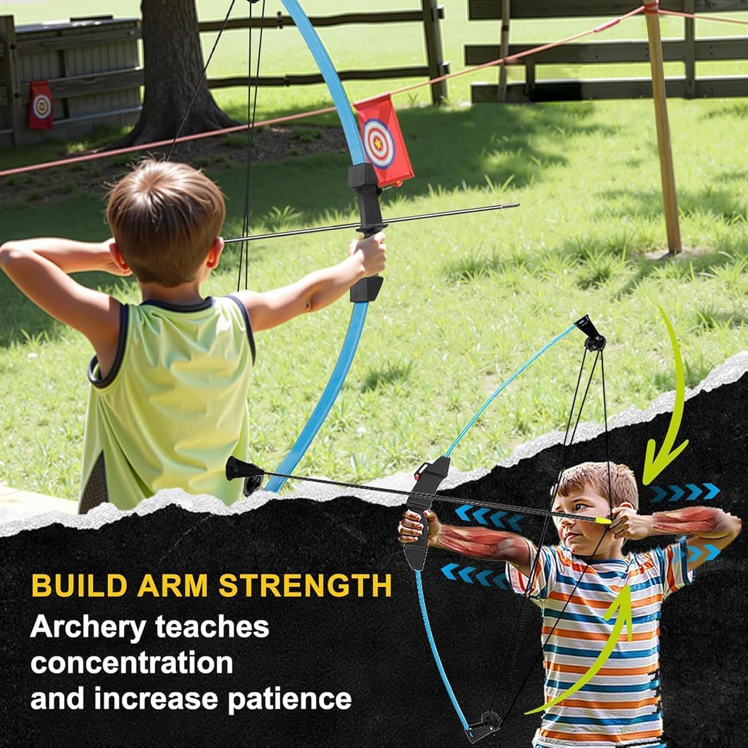 Youth Compound Bow and Arrow Set for Kids Ages 8-12 Beginner Archery Set for Boys Girls Backyard Archery Game Toy Gift for Outdoor Play & Target