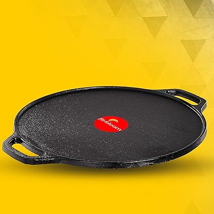 FLIXBLOOM Plus Traditional Healthy Natural Iron Dosa Tawa 12 Inch Pre-Seasoned Cast Iron Skillet, Black (Increases Iron Content of Food)