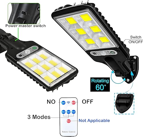 Miniatura 6 de Nowlaby Luces solares para exteriores, luces solares con sensor de movimiento de calle, 2 luces de seguridad brillantes, 117 COB LED impermeables