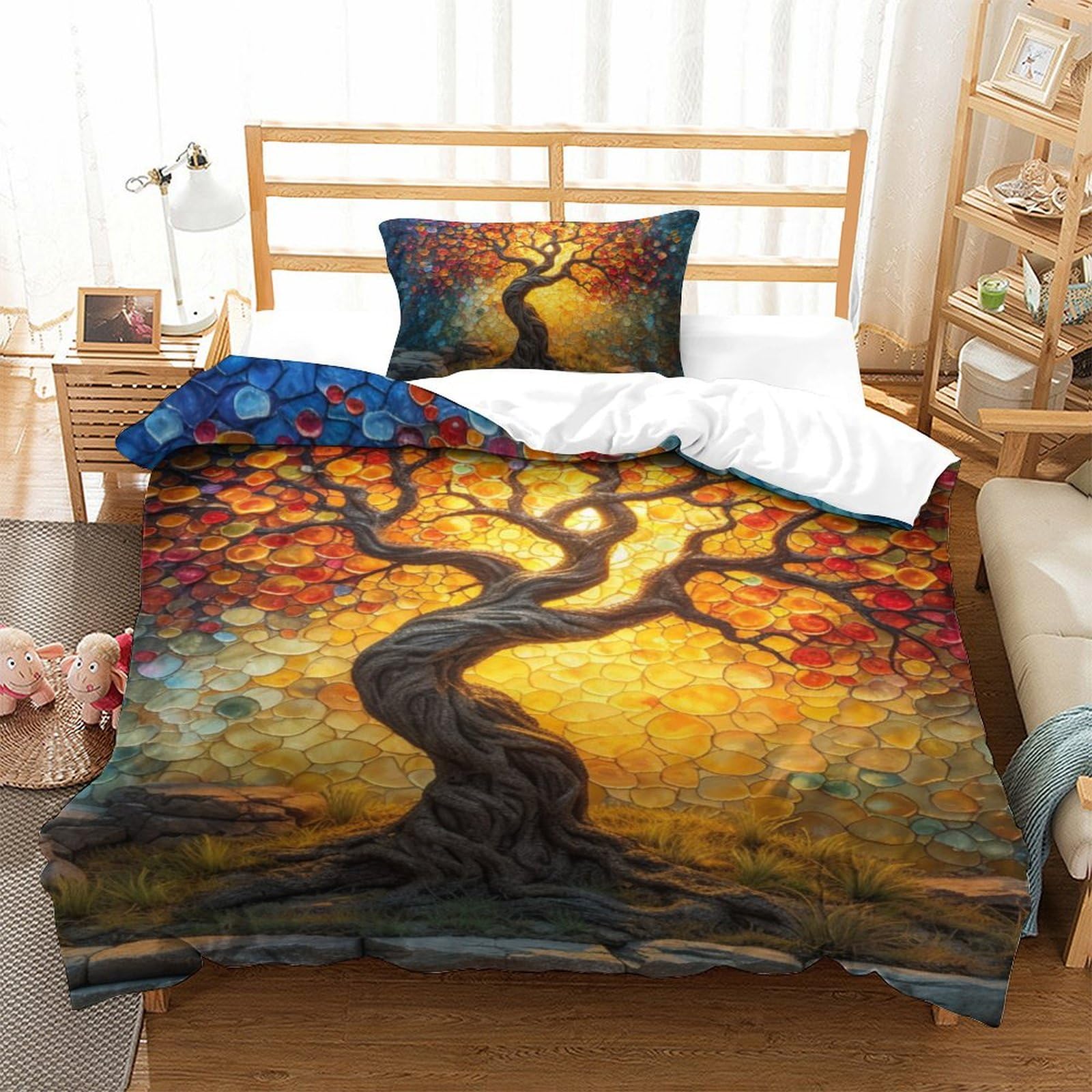 Housse de couette respirante Arbre de Vie parure de lit microfibre super douce