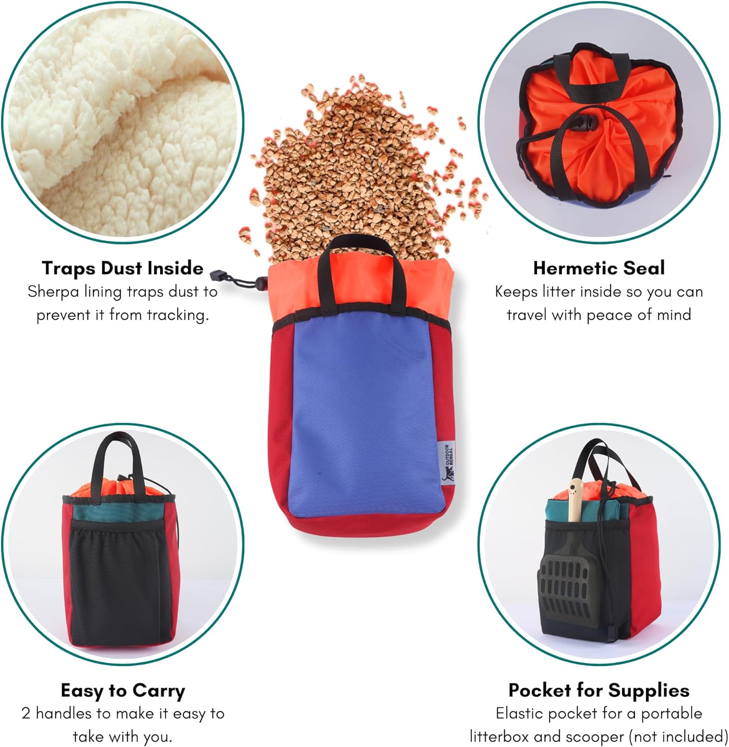 OutdoorBengal Travel Litter Box for Cats (3in1 Kit) – Foldable Litterbox + Litter Bag + Scooper (Portable Litter Box for Cat Traveling) Collapsible Litterbox for Car Travel with Cat, Camping, Plane