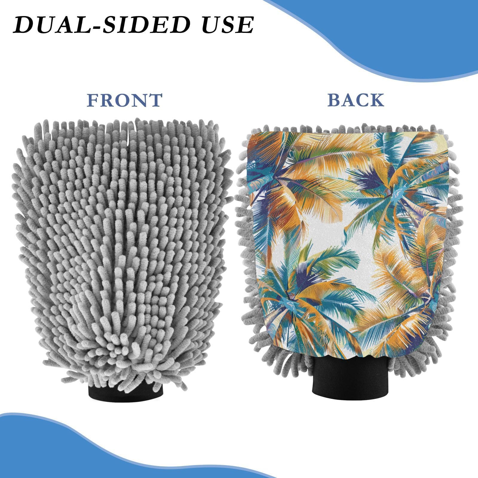 IOACIY Absorbent Microfiber Car Wash Drying Mitts, 2 Pack, Scratch-Free & Lint-Free, Rich Foam, Highly Absorbent, Double Sided, Wash Mitt Perfect for Car Washing, M, Palm Tree (3)