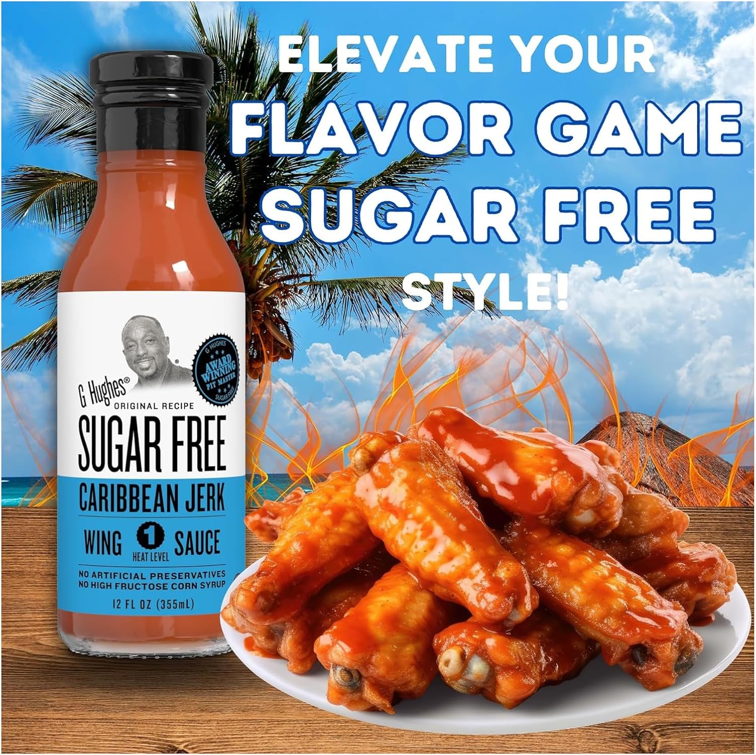 G. Hughes Smokehouse Sugar Free Wing Sauce (12 oz) - Caribbean Jerk, Mild - Image 6