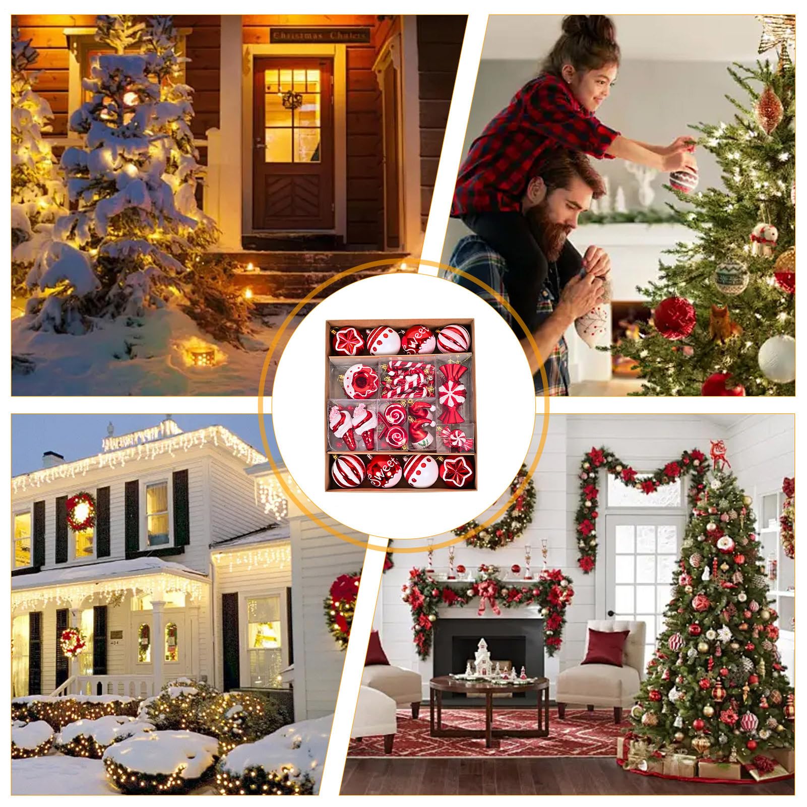 Weihnachtskugeln Dekorationen – 78 Stück Dekoration Haus bruchfest – Weihnachten Bruchfest – für Wand Schlafzimmer Wohnzimmer Innen Außen Regal Küche Urlaub Winter