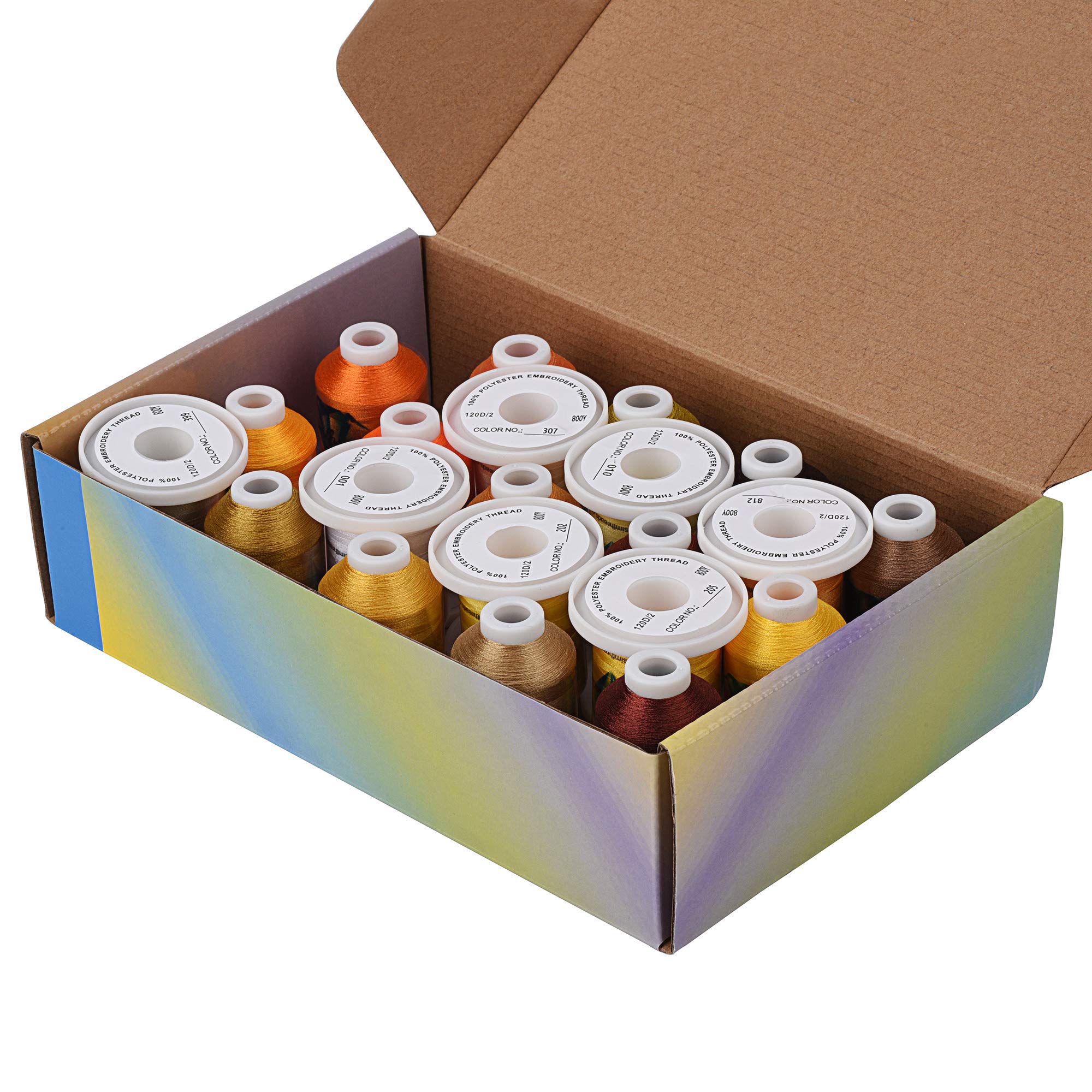 Simthread, kit di filo per macchina da ricamo 800Y, 21 bobine marrone e oro, colori per ricamo professionale