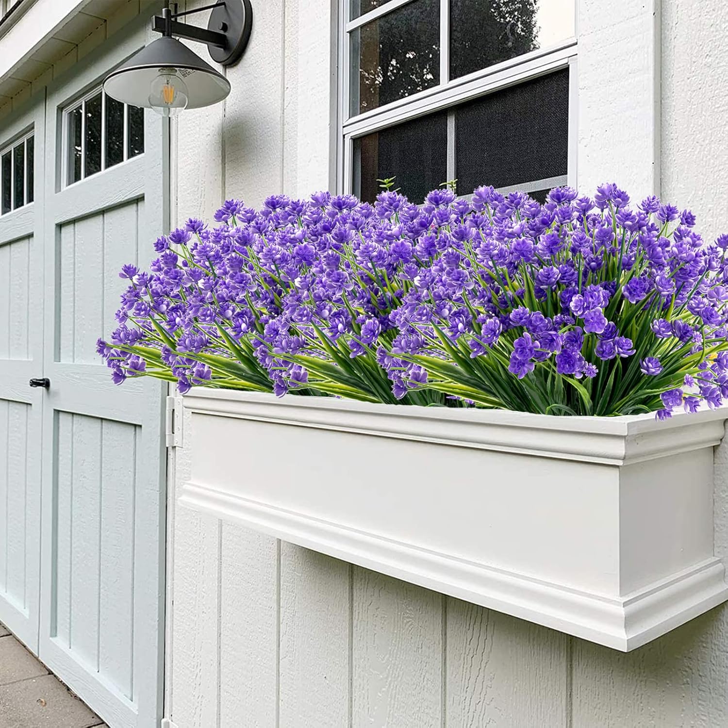 Outdoor Artificial Fake Flowers - 8 Bundles Plastic Flowers Outdoor Plants UV Resistant Faux Flowers for Indoor Outdoor Garden Hanging Porch Window Box Wedding Decor(Purple) - Image 3