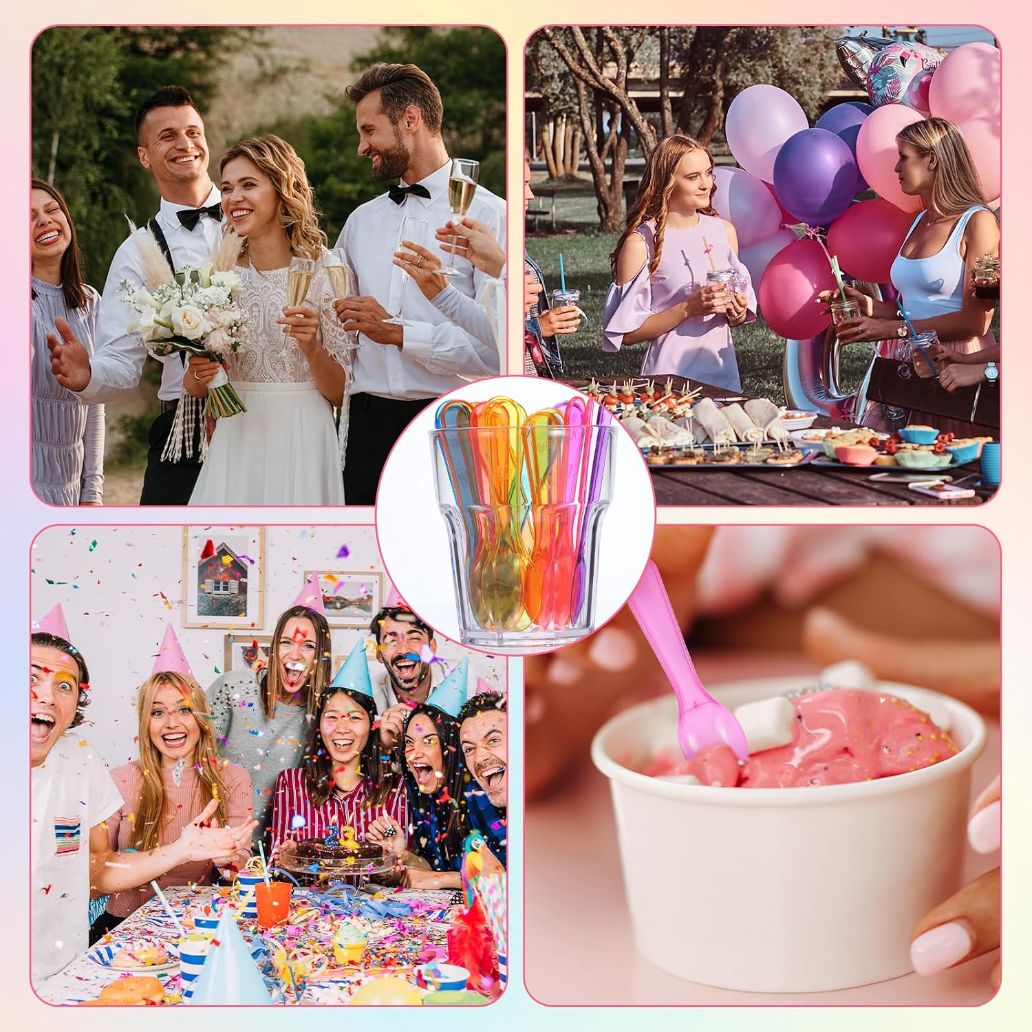 1500 Pcs Mini Plastic Tasting Spoons, 3 Inch Disposable Small Taster Spoons for Ice Cream, Dessert, Yogurt, Cake, Jello, Pudding, For Party Wedding Celebrations, 5 Colors