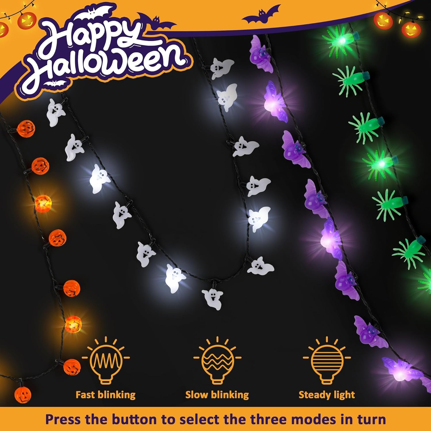 4PCS Halloween Necklace Accessories, Light up Halloween Necklaces Party Favors, Colorful Glow Necklaces with Bats Ghost Pumpkin, Glow Necklace for Trick or Treat Adventure Activities Party Favors