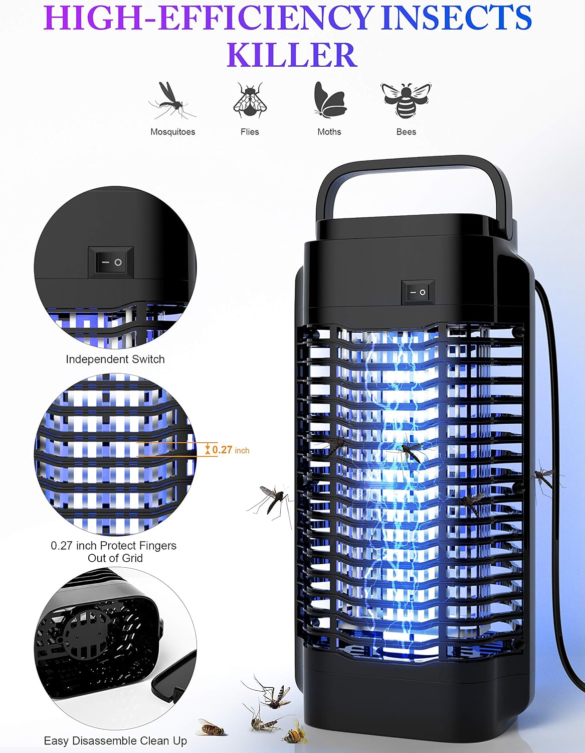 DJROLL Bug Zapper for Outdoor and Indoor, Effective 4200V Electric Mosquito Zappers Killer Insect Killer, Waterproof Outdoor Insect Fly Pest Attractant Trap for Backyard, Home, Patio, Office