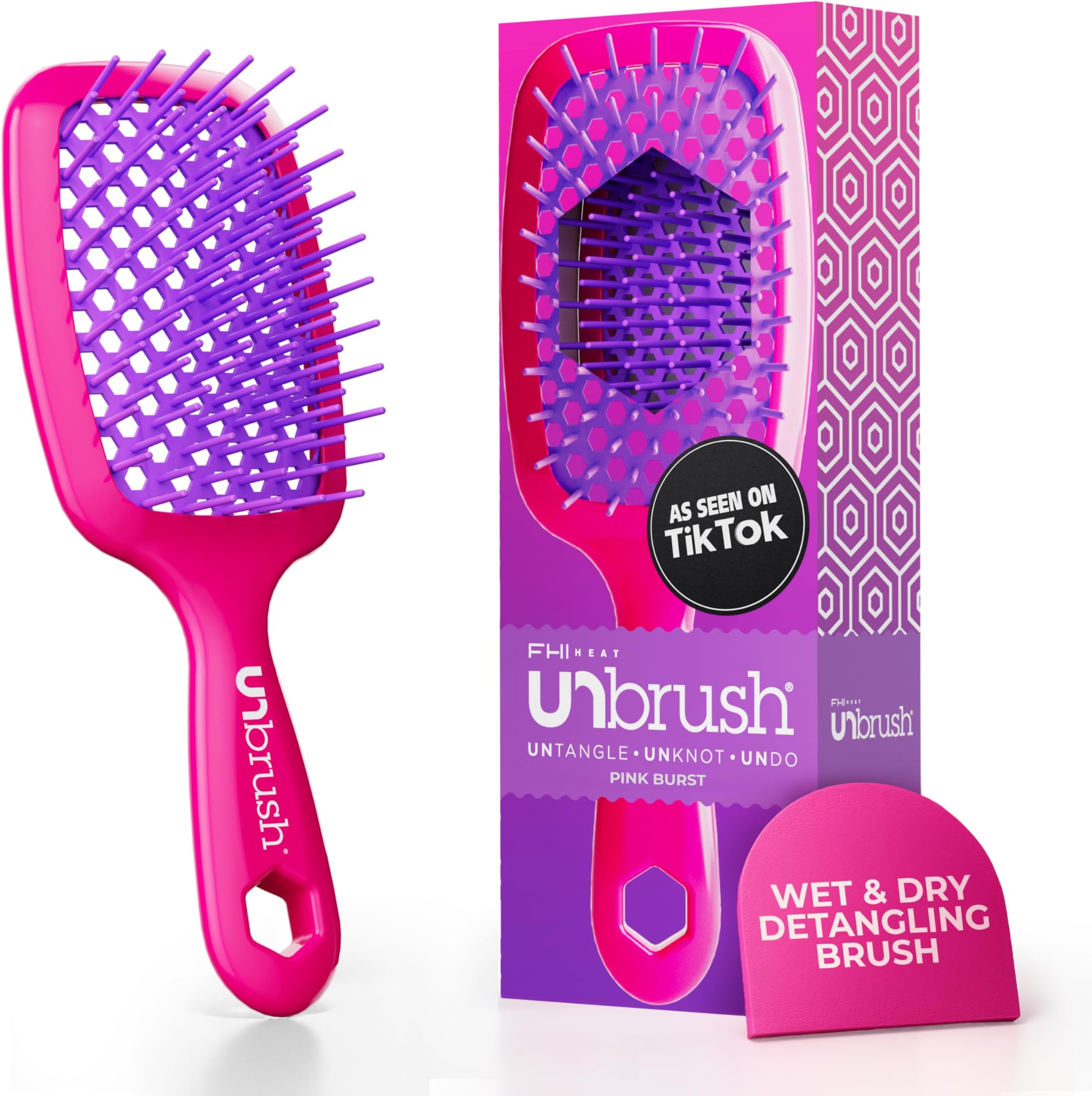 UNbrush Detangling Brush for Pain-Free Brushing on All Wet or Dry Hair Types — Durable DuoFlex Anti-Static Bristles, Lightweight Handle, Vented Hair Brush
