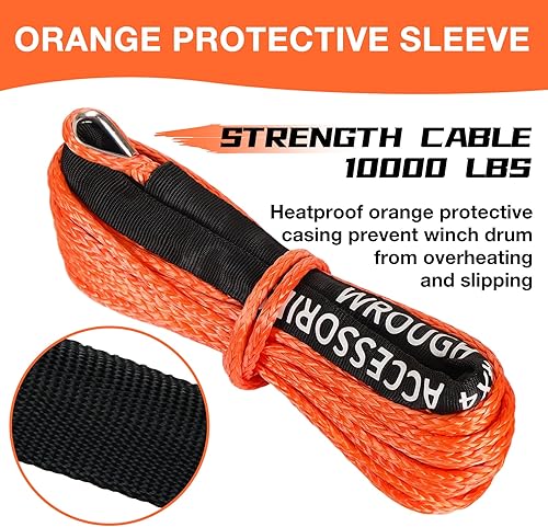 Miniatura 47 de Cuerda de cabrestante sintética de 1/4 pulgadas x 50 pies con funda protectora y dedal, resistencia a la rotura de 10,000 libras, cuerda