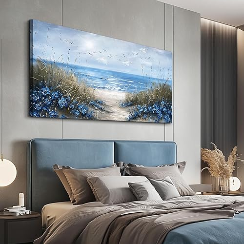 Miniatura 7 de KELIYUAN Arte de pared para sala de estar, lienzo decorativo de pared para dormitorio, oficina, decoración de pared de océano azul, imágenes de olas