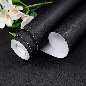 Nukofal Black Contact Paper 15.7"x393" Black Wallpaper Peel and Stick Matte Solid Contact Paper Thicken Waterproof Self Adhesive Removable Wallpaper for Cabinets Countertop Decorative Vinyl Roll