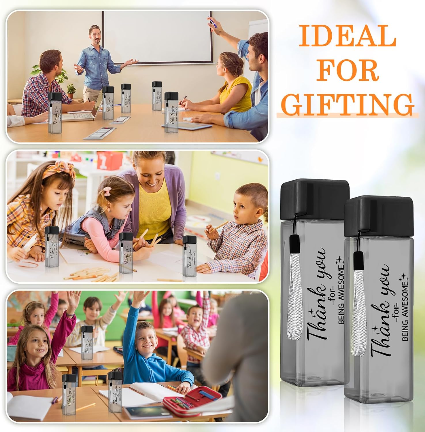 24 Pcs Thank You Gifts Water Bottle Bulk, 17oz Plastic Water Bottle with Black Lid,Employee Appreciation Gifts Reusable Cup for Staff Coworker Teacher Team Party Outdoor
