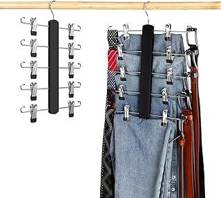 Skirt Hangers Space Saving - 5 Tiers Skirt Hangers with Clips W/360° Swivel Hook & Adjustable Clips, Closet Organizer & Storage - 2 Pack Skirt Hangers