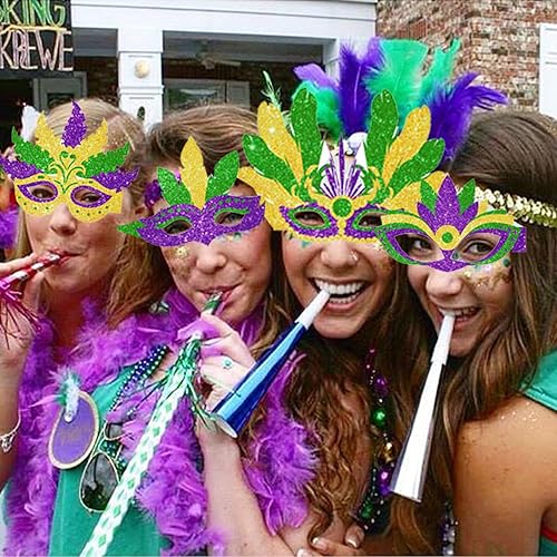 Miniatura 3 de YaYuanSun 18 piezas de decoraciones de fiesta de Mardi Gras, máscara de Mardi Gras, gafas de cabina de fotos, accesorios para Mardi Gras,